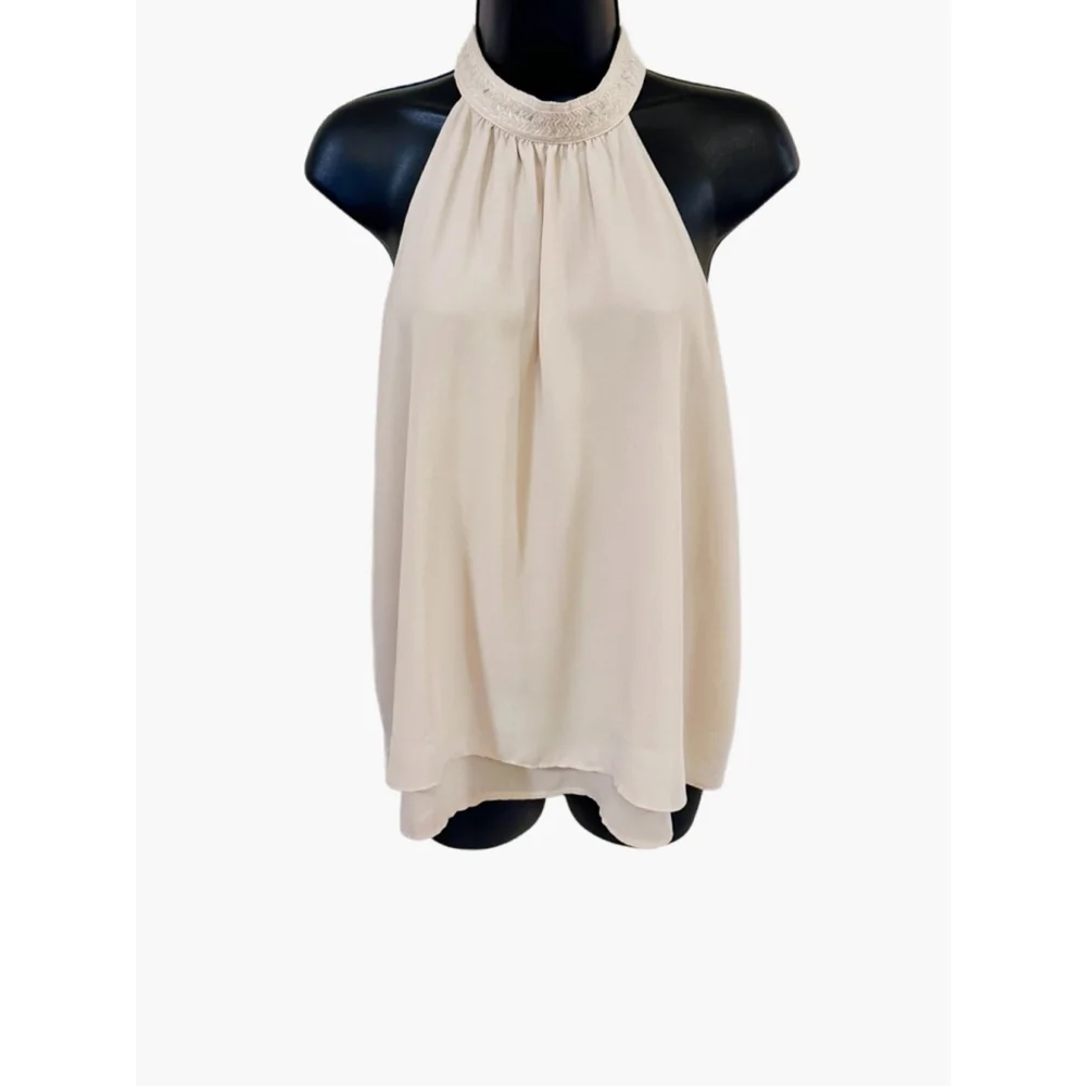 Forever 21 Beaded Halter Cream Blouse Relaxed Fit Small Top - Picture 5 of 10